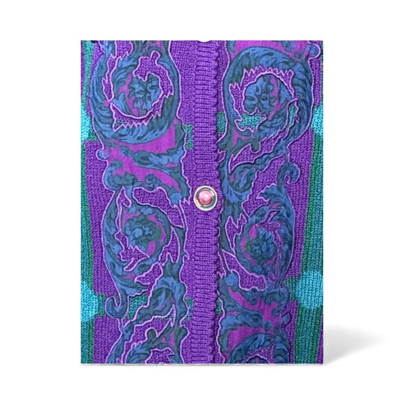 Anne Crimmins Umi Collection Vintage 80’s Purple Cardigan Plaid Checked Size M - Picture 5 of 7